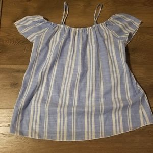 Free Kisses Blue and White Striped Off-Shoulder Blouse